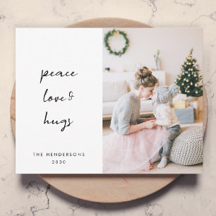 Peace Love and Hugs   Minimal Christmas Photo Holiday Card