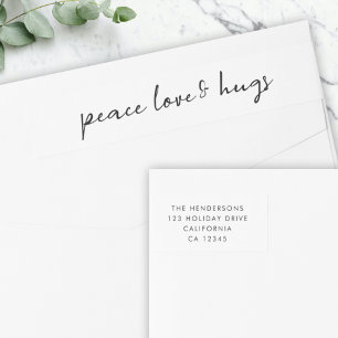 Peace Love and Hugs Minimal White Christmas Wrap Around Label