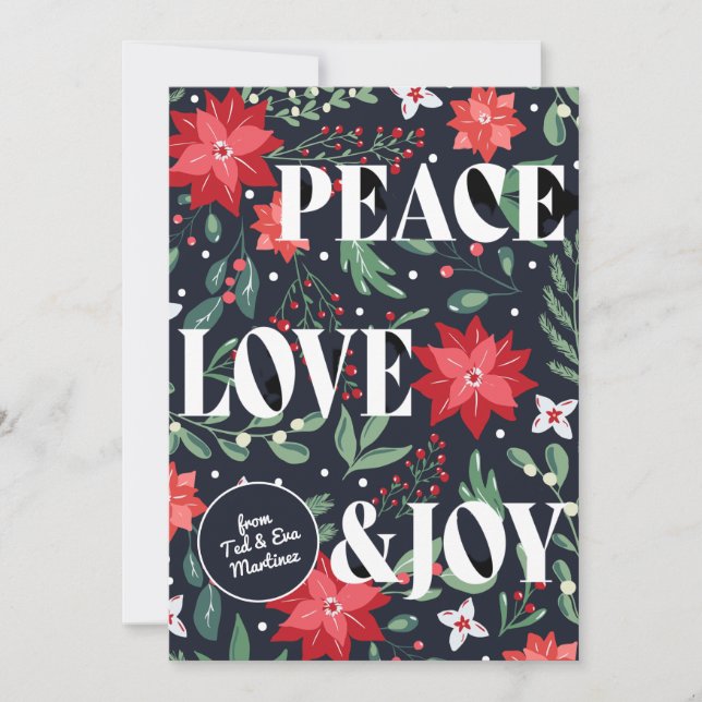 Peace Love and Joy Christmas Floral Holiday Card (Front)
