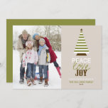 Peace Love and Joy Christmas Tree Green Photo Holiday Card<br><div class="desc">Peace,  Joy and Love | A fun and quirky holiday photo card to give your family and friends. It features a white and greenery stripes pattern Christmas tree and a "Peace,  Love and Joy" quote. Personalise by adding a photo,  family signature,  year and other details.</div>