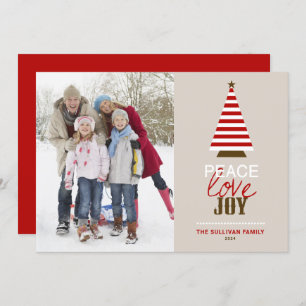 Peace Love and Joy Christmas Tree Red Photo Holiday Card