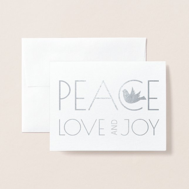 Peace love and Joy dove Christmas photo silver Foil Card (Front With Envelope)