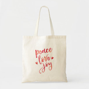 Peace Love and Joy hand lettered tote bag