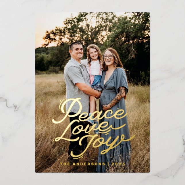 Peace, Love and Joy Photo Christmas Card (Front)