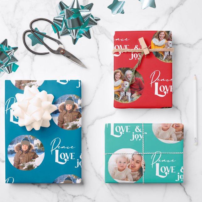 Peace Love and Joy Round Photos Set of 3 Wrapping Paper Sheet (Creator Uploaded)