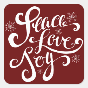 Peace Love and Joy Script Holiday Red Stickers