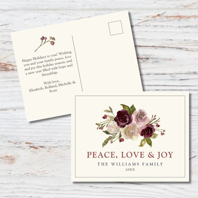 Peace Love and Joy Winter Bouquet Holiday Postcard (Creator Uploaded)