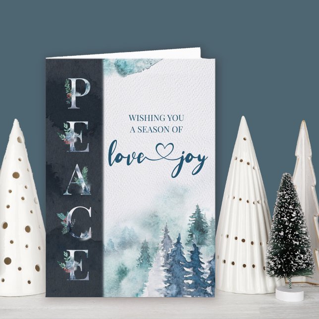 Peace Love and Joy Winter Forest Christmas Holiday Card (Peace traditional Christmas Card. Buy professionally printed or as printable digital download.)