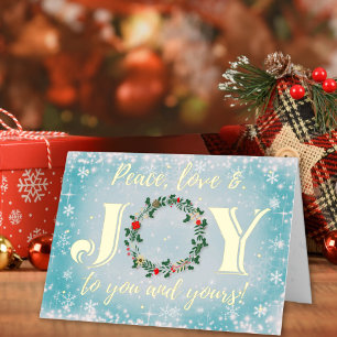 Peace Love and Joy Wreath Christmas Foil Holiday Card