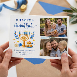 Peace Love and Latkes Happy Hanukkah 2 Photo Holiday Card