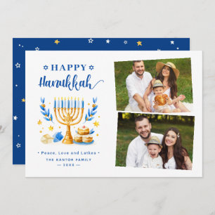 Peace Love and Latkes Happy Hanukkah 2 Photo Holiday Card