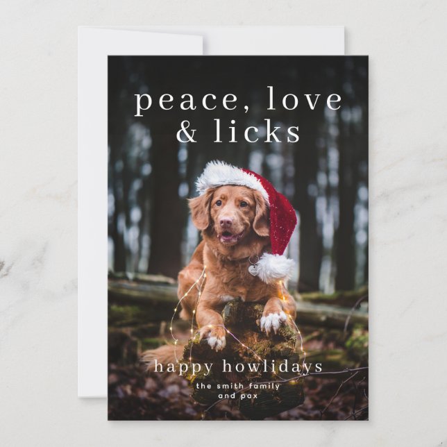 Peace, Love and Licks Happy Howlidays Holiday Card (Front)