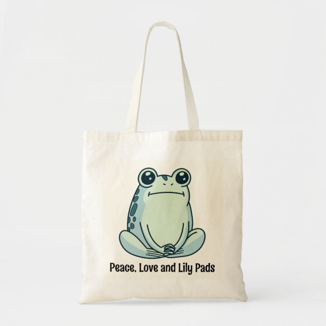Peace Love And Lily Pads Zen Frog Tote Bag (Front)