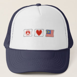Peace Love and Malaysia Squares Trucker Hat