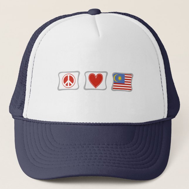 Peace Love and Malaysia Squares Trucker Hat (Front)