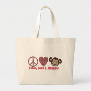 Peace, Love and Monkeys Retro Tees and Gifts Large Tote Bag