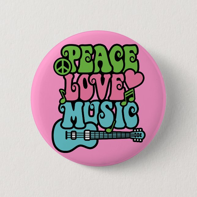Peace, Love and Music 6 Cm Round Badge (Front)