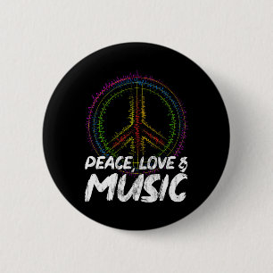 Peace Love And Music Peace  6 Cm Round Badge