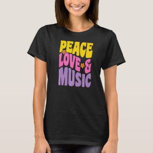 Peace Love And Music Vintage Groovy Retro Music T-Shirt