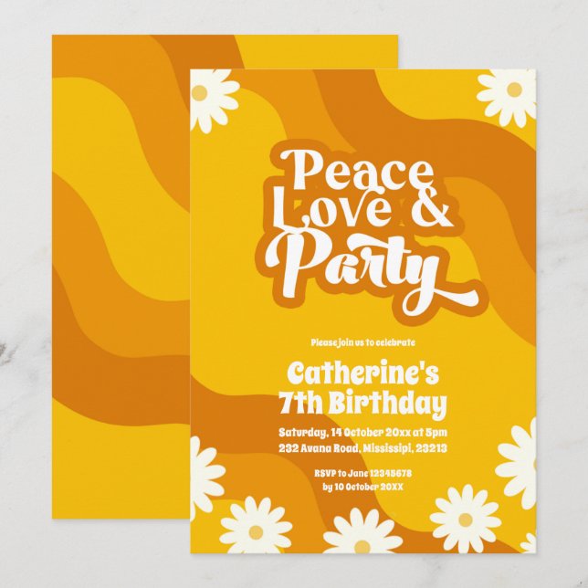 Peace Love and Party Birthday invitation (Front/Back)