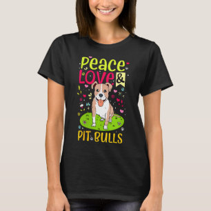 Peace Love And Pitbulls Colourful Pet Bully Rescue T-Shirt