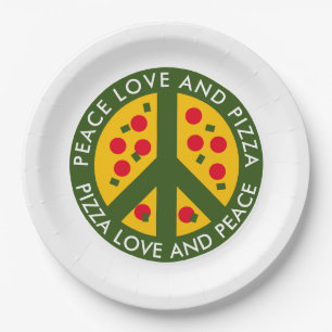 Peace love and pizza funny disposable party plates