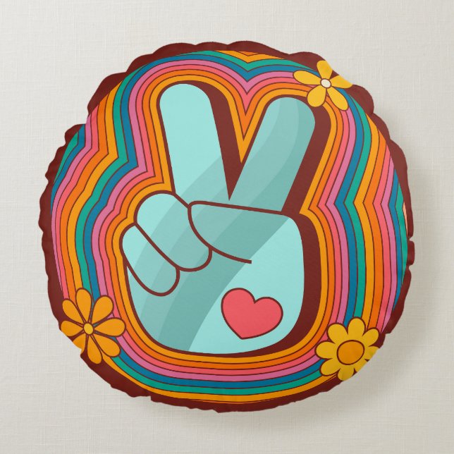 Peace, Love and Rainbows Round Cushion (Front)