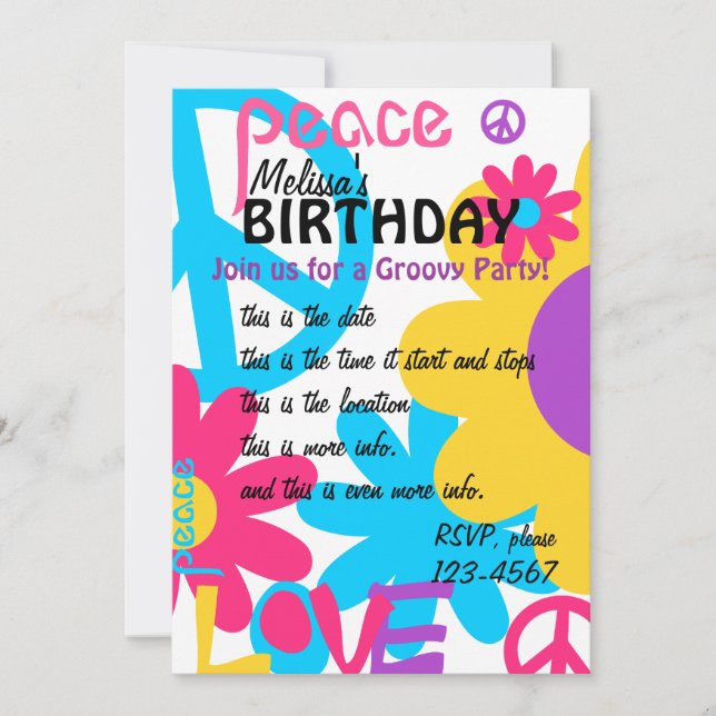 Peace, Love and REALLY Bright! Invitation (Front)
