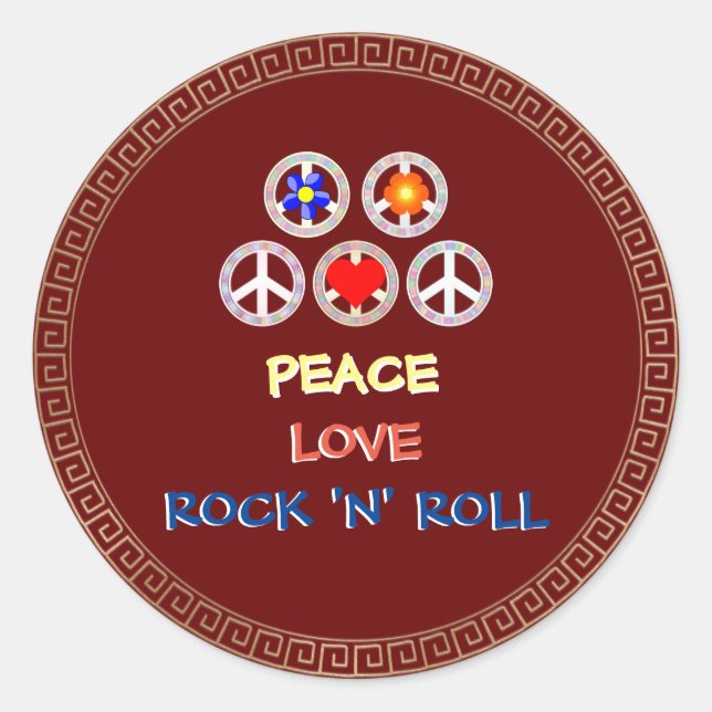 Peace, Love and Rock 'n' Roll Classic Round Sticker (Front)