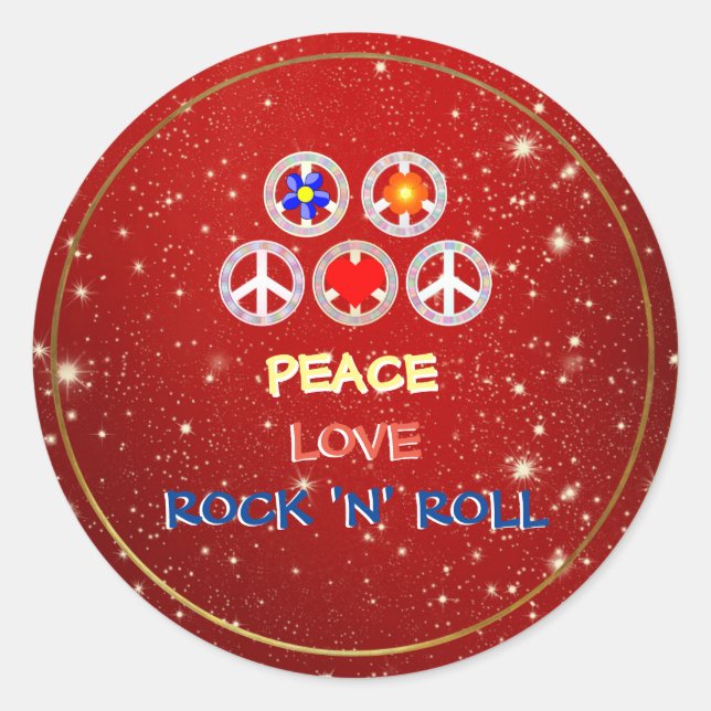 Peace, Love and Rock 'n' Roll Classic Round Sticker (Front)
