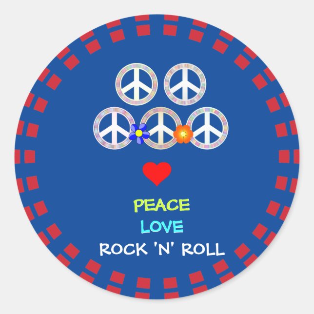 Peace, Love and Rock 'n' Roll Classic Round Sticker (Front)