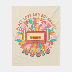 Peace love and rock & roll fleece blanket
