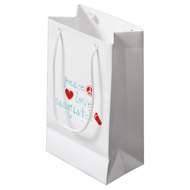 Peace Love And Sasquatch Small Gift Bag (Front Angled)