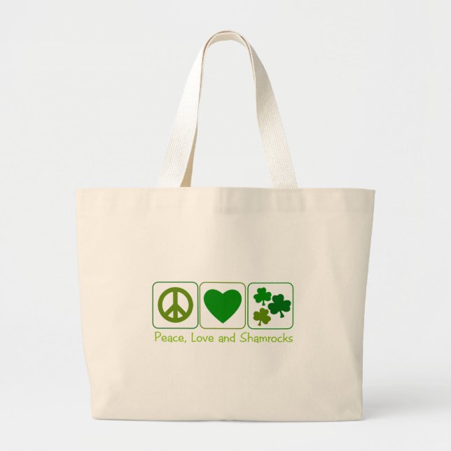 Peace, Love and Shamrocks Large Tote Bag (Front)