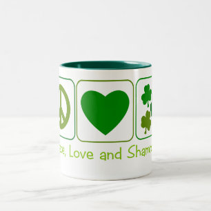 Peace, Love and Shamrocks Two-Tone Coffee Mug