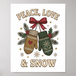 Peace Love And Snow Cosy Knitted Winter Mittens Ch Poster