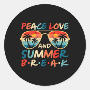 Peace Love and Summer Break Retro Sunglasses Classic Round Sticker