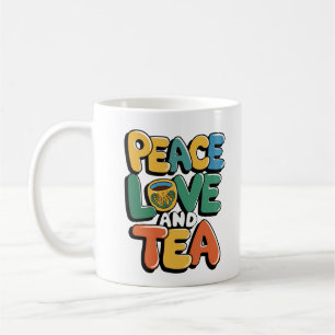 "Peace, Love, and Tea - Retro Mug Design for Tea