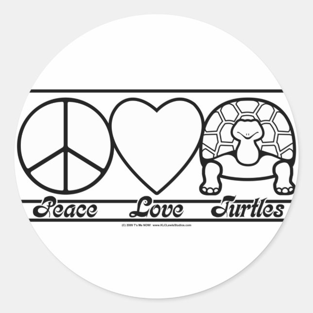 Peace Love and Turtles Classic Round Sticker (Front)