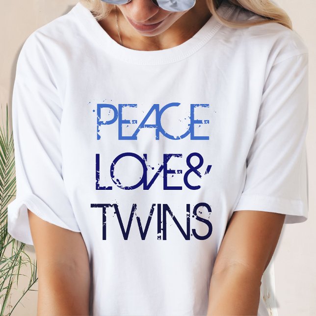 Peace, Love and Twins Blue Ombre Text T-Shirt (Creator Uploaded)