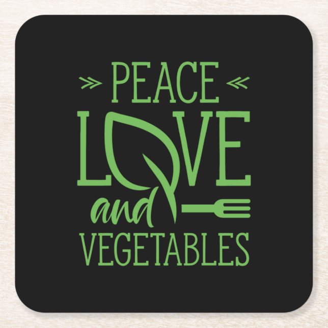 Peace Love And Vegetables Square Paper Coaster (Front)