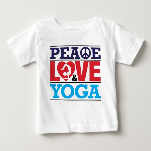 Peace, Love and Yoga Baby T-Shirt (Front)