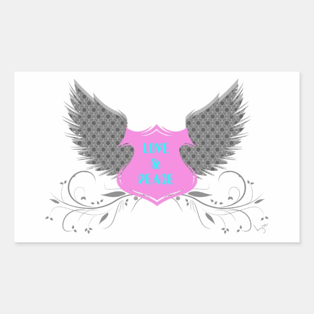 Peace Love Angel Wings Design Rectangular Sticker (Front)
