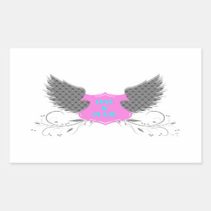 Peace Love Angel Wings Design Rectangular Sticker