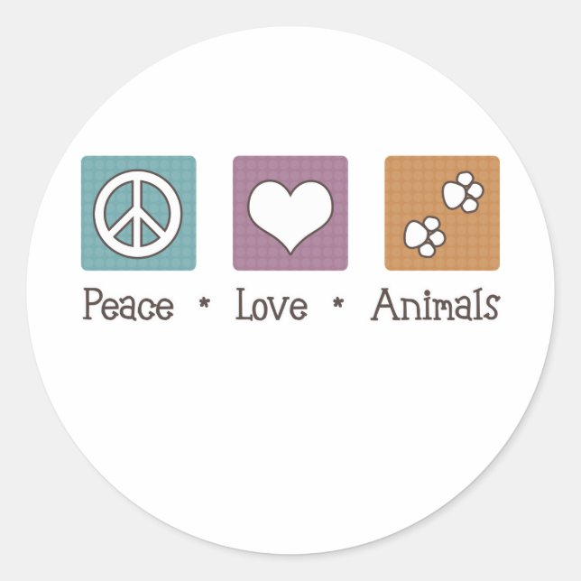 Peace Love Animals (Two Paws) Classic Round Sticker (Front)