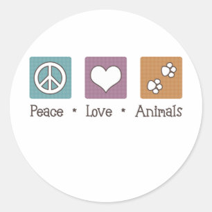 Peace Love Animals (Two Paws) Classic Round Sticker