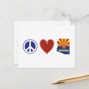 Peace Love Arizona Map Shaped State Flag Red Heart Postcard