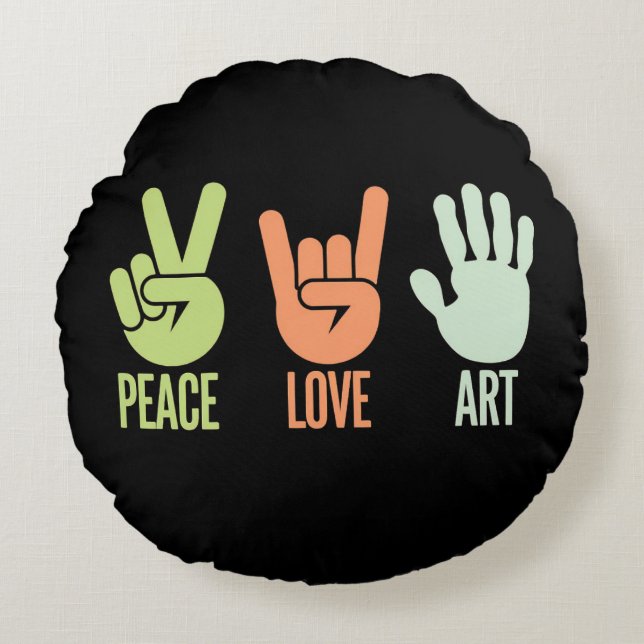Peace Love Art – Creative Expression Round Cushion (Front)