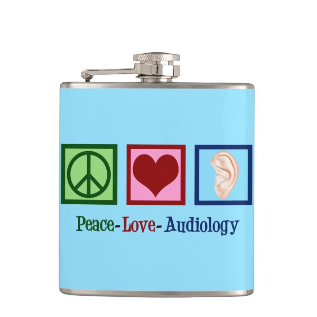 Peace Love Audiology Hip Flask (Front)