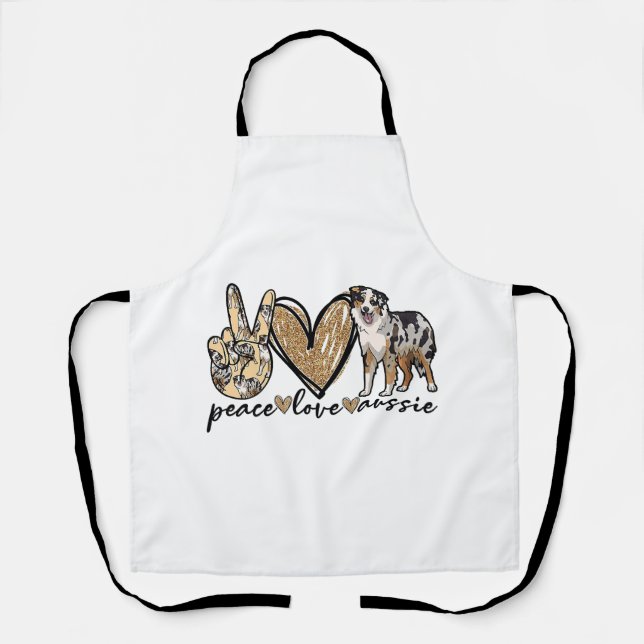 Peace, Love, Aussie, Australian Shepherd Dog, Pets Apron (Front)